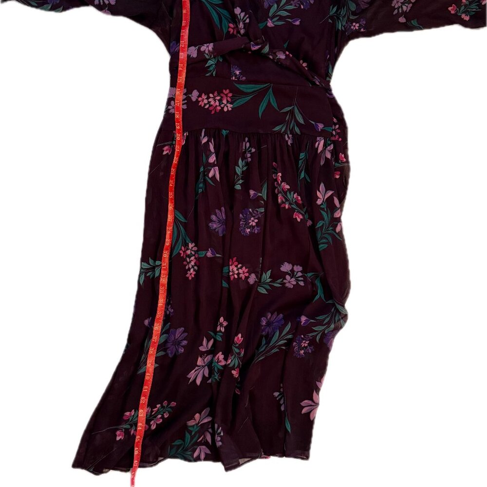 Calvin Klein Floral Plum Chiffon Wrap Dress | Size 12 | 3/4 Sleeve - Picture 7 of 7